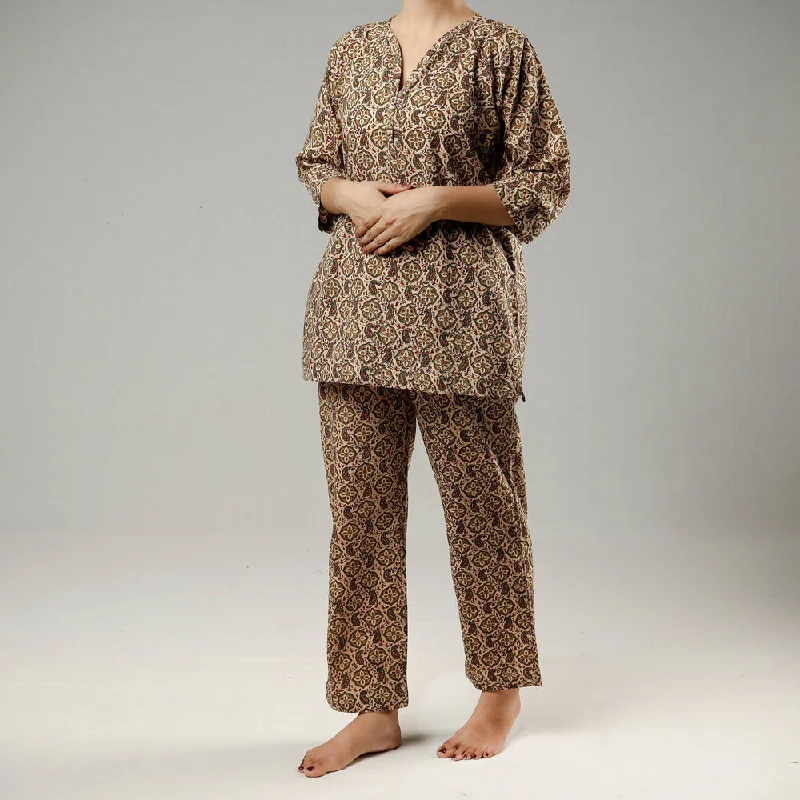 Brown - Sanganeri Block Printed Cotton Night Suit