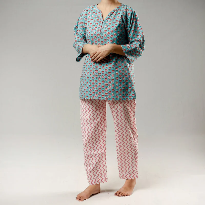 Multicolor - Sanganeri Block Printed Cotton Night Suit