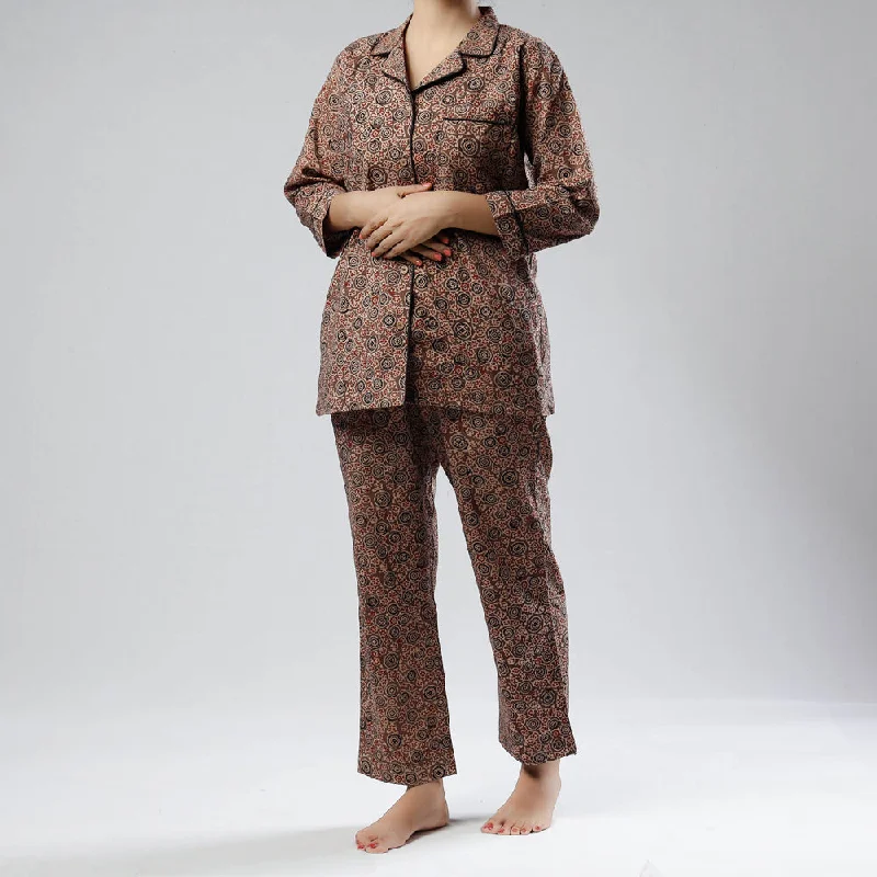 Brown - Ajrakh Block Print Cotton Night Suit