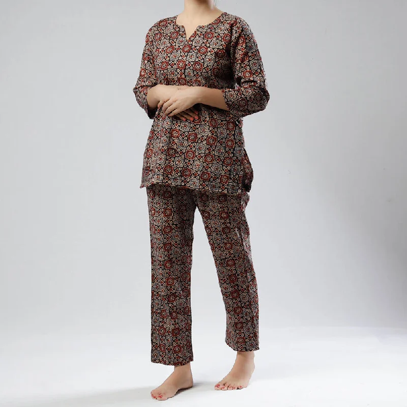 Multicolor - Ajrakh Block Printed Cotton Night Suit