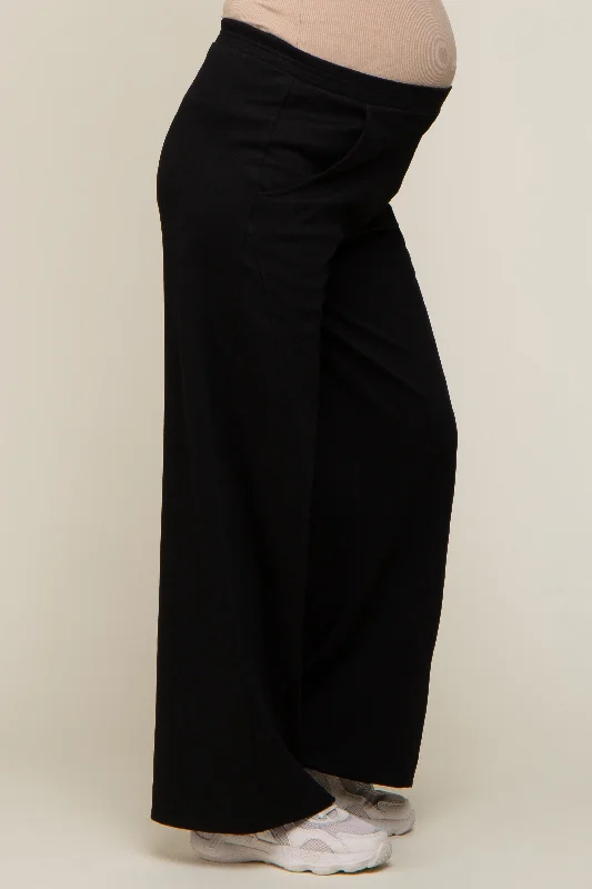 black-basic-wide-leg-maternity-lounge-pants