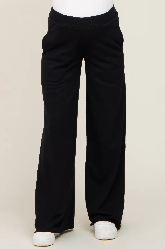 black-wide-leg-fray-hem-maternity-sweatpants