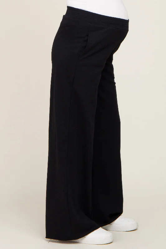 black-wide-leg-fray-hem-maternity-sweatpants