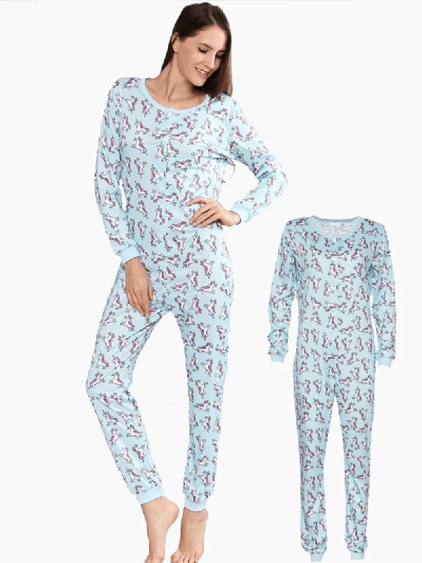 Long Sleeve Unicorn Printing Button-Down O-Neck Pajama Set