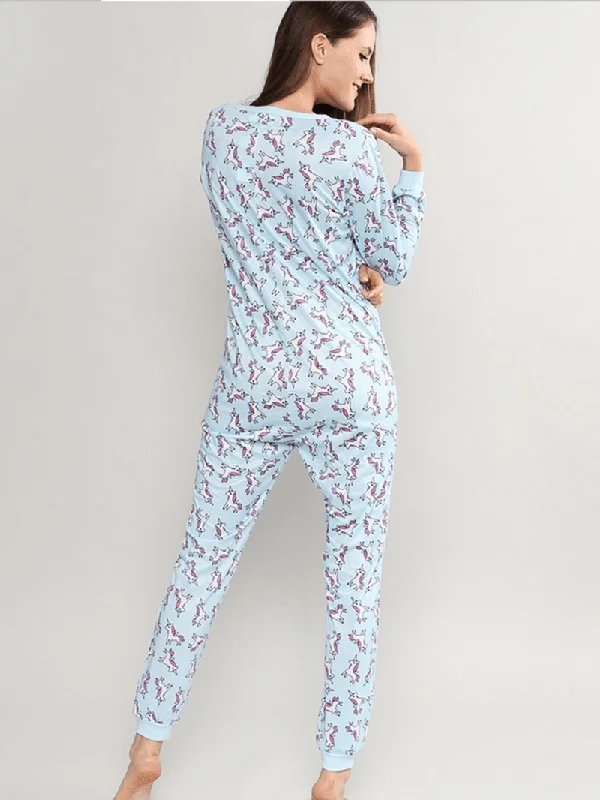 long-sleeve-unicorn-printing-button-down-o-neck-pajama-set