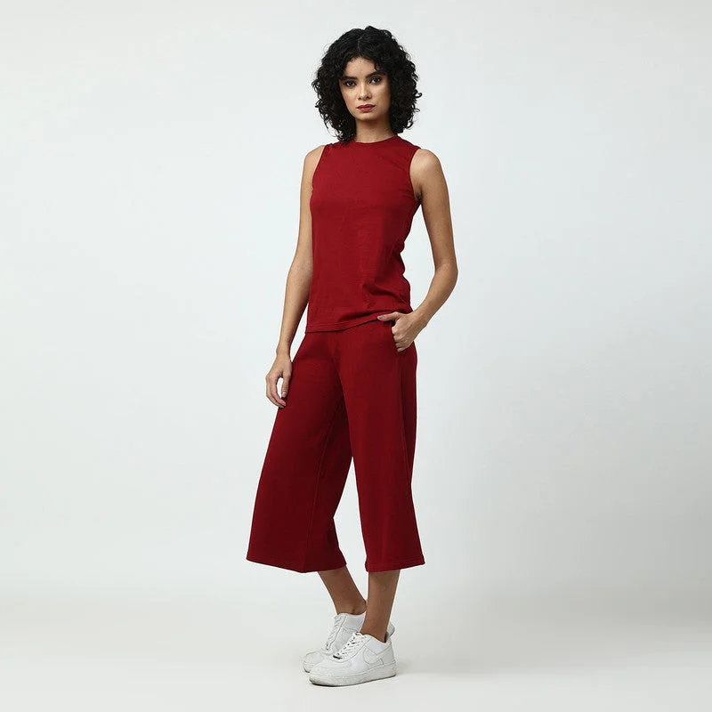 Organic Cotton Women Loungewear Set | Maroon & Navy