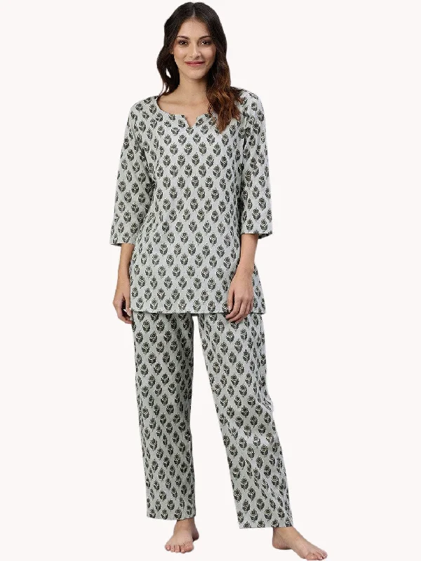 Women's Grey Color Cotton Loungewear/Nightwear  - Wahenoor