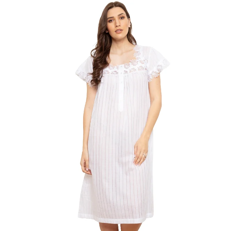 Cottonreal Women's BEV Checks & Stripes Nightdress