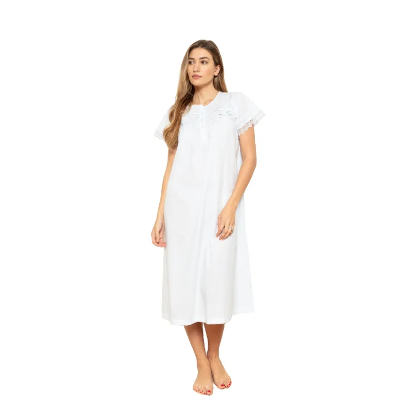 Cottonreal Women's CARA Round Neck Sky Blue Nightdress