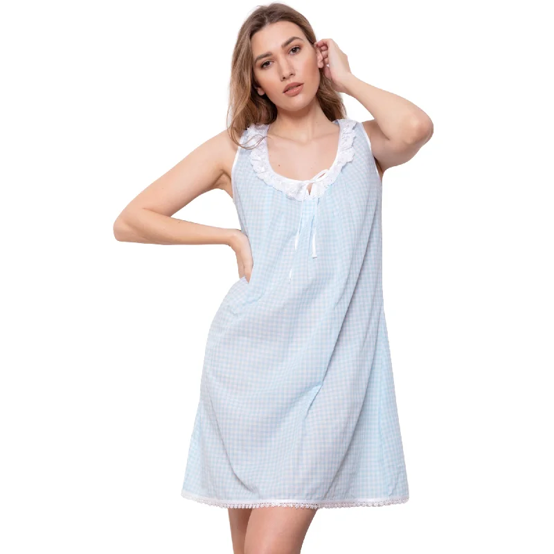 Cottonreal Women's Deda Pale Blue Sweetheart Chemise