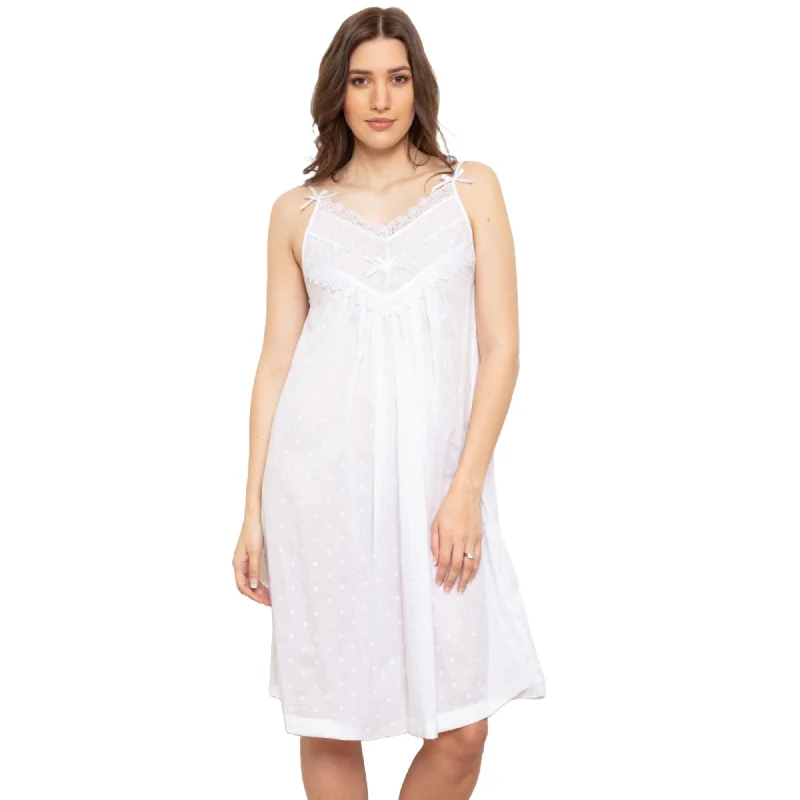 Cottonreal Women's FINOLAS  Honey Comb Strappy White Nightdress