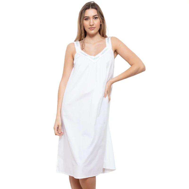 Cottonreal Women's GAIL Super Lawn Daisy Wide Strap White Nightdress