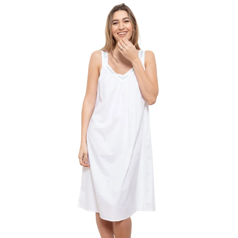 Cottonreal Women's GAIL Super Lawn Daisy Wide Strap White Nightdress