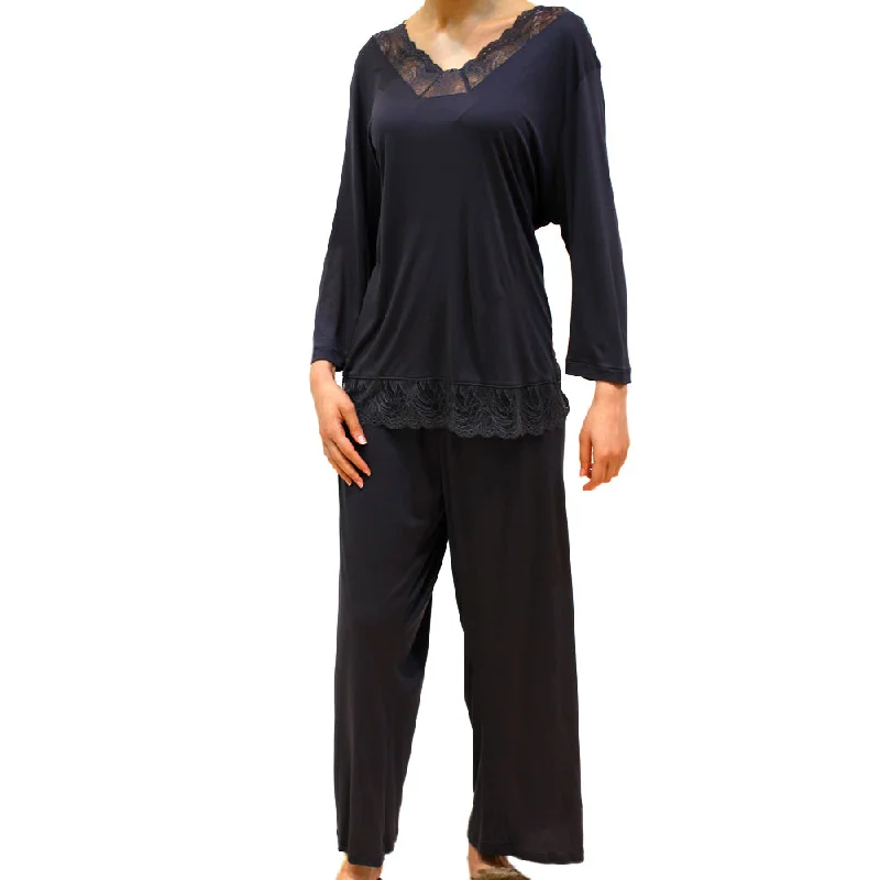 Hanro Jolina 3/4 Sleeves Pajama Set Dark Grey X-Large