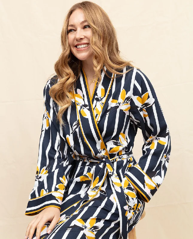 Knightsbridge Floral Stripe Print Long Dressing Gown