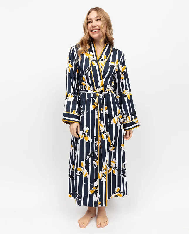 Knightsbridge Floral Stripe Print Long Dressing Gown