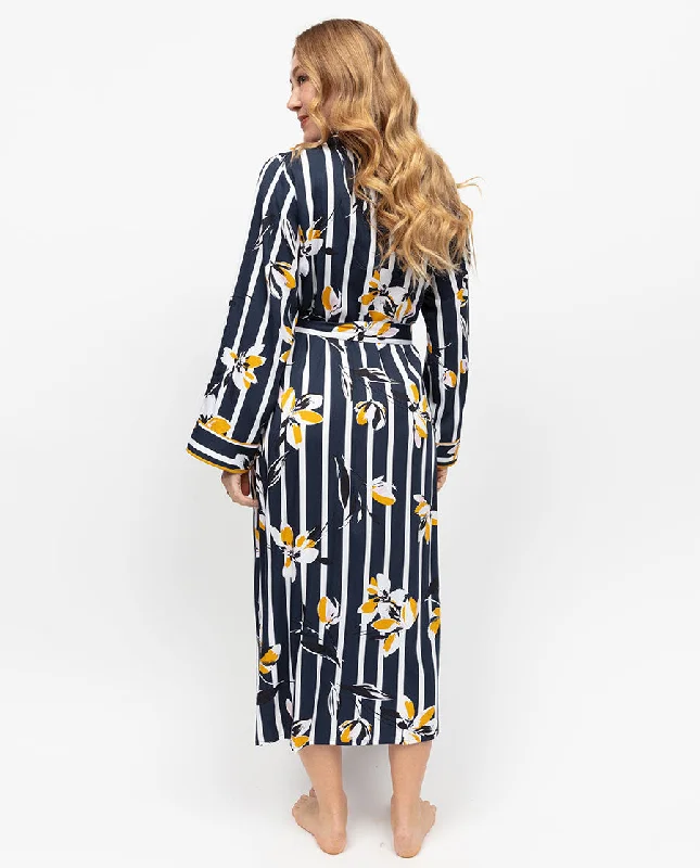 Knightsbridge Floral Stripe Print Long Dressing Gown