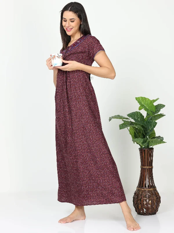 Poly Viscose Designer Nighty Burgundy