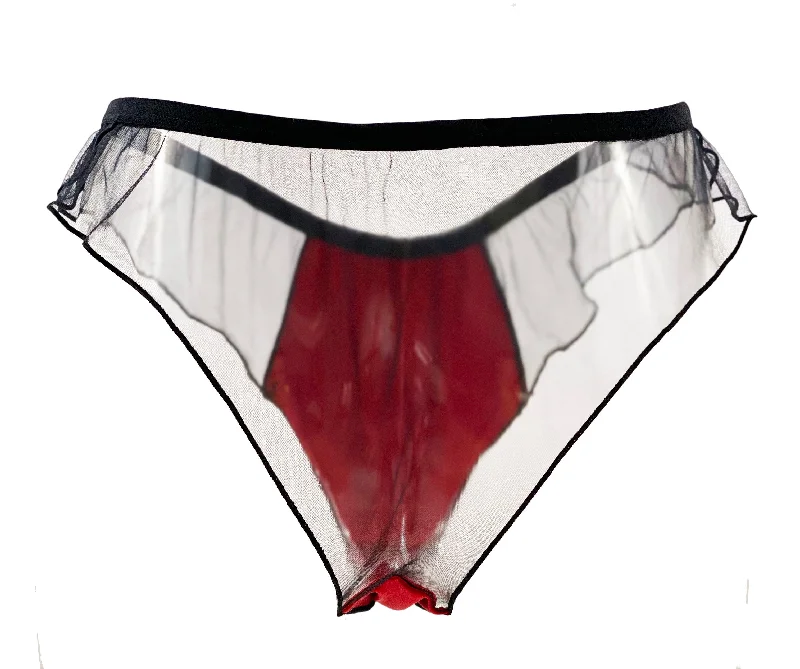 Pomegranate Love Silk Satin and Tulle Frou Frou Tanga