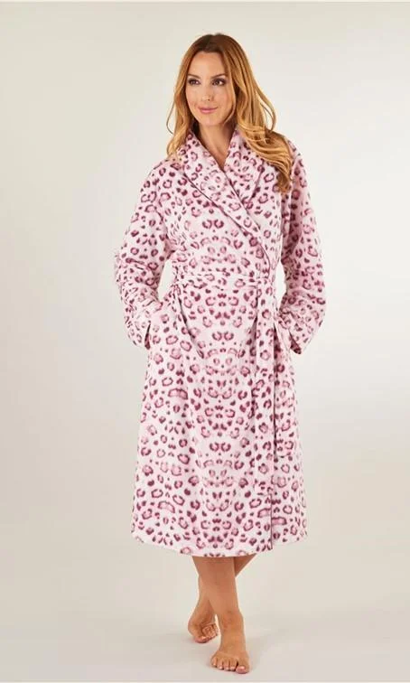 Slenderella Fleece Pink Animal Print Dressing Gown