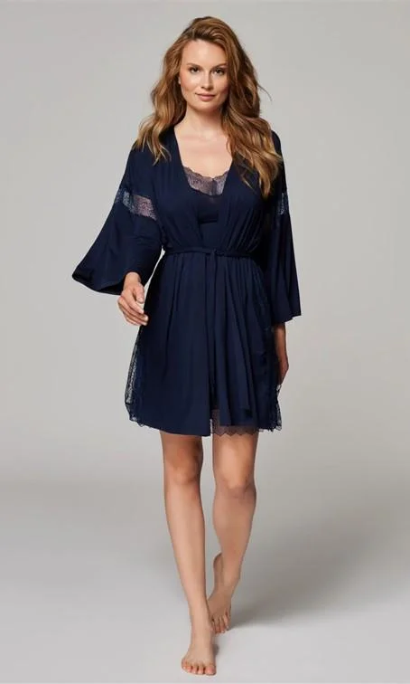 Vanilla Nightwear Navy Short Robe