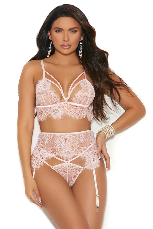 Blush Pink Eyelash Lace Bralette Set