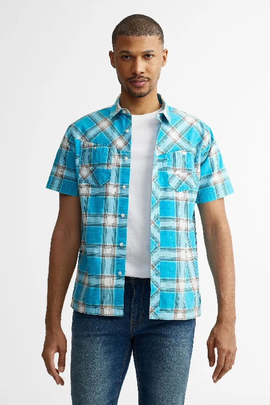 Chemise manches courtes à carreaux en coton - Homme