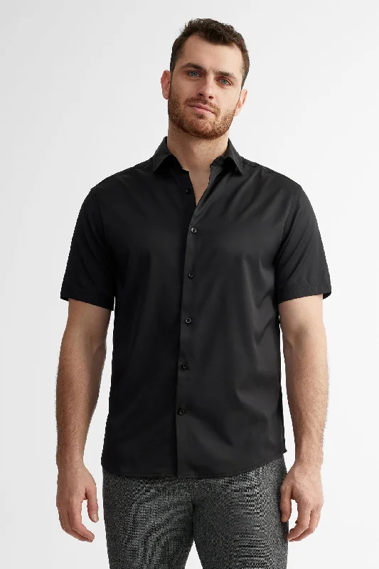 Chemise manches courtes semi-ajustée en microfibres - Homme