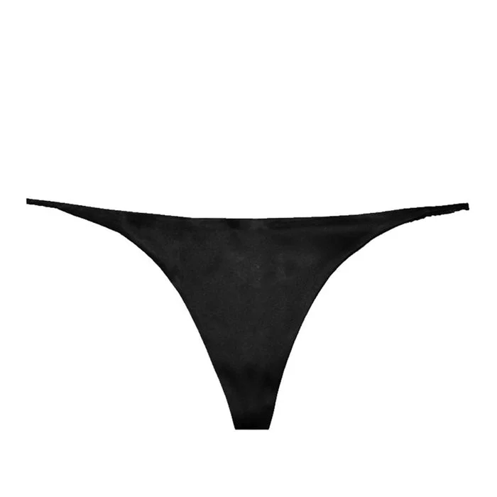 Fleur du Mal: Silk Satin Luxe V String Thong - Black