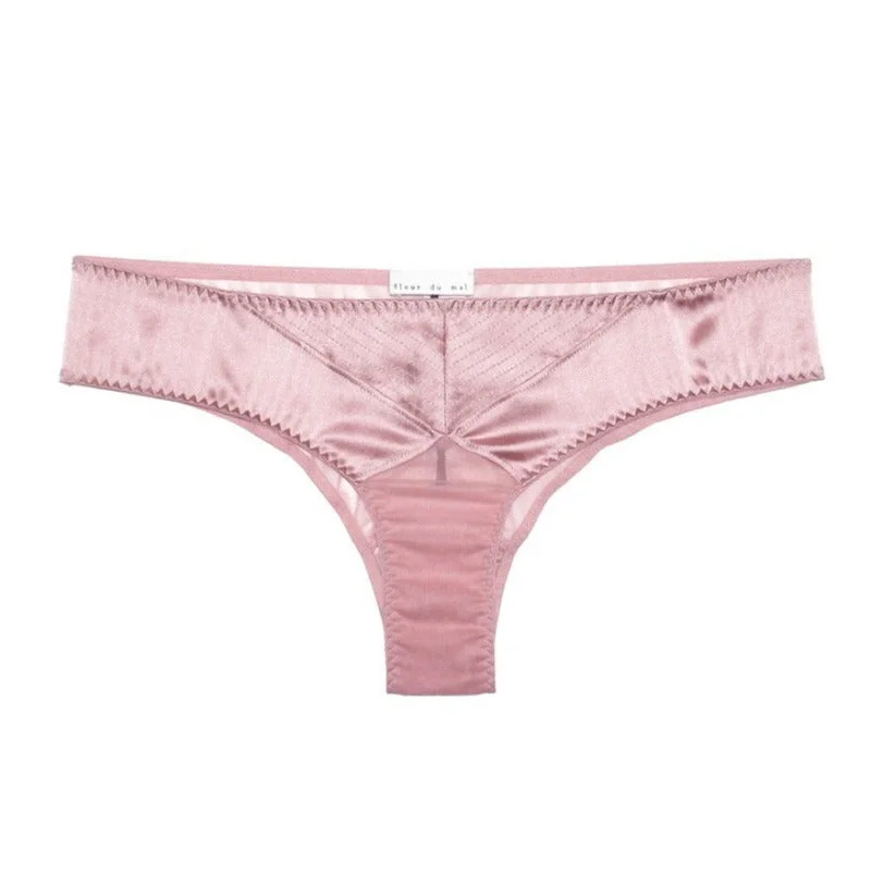 Fleur du Mal: Satin Top Stitch Hipster Brief - Rose