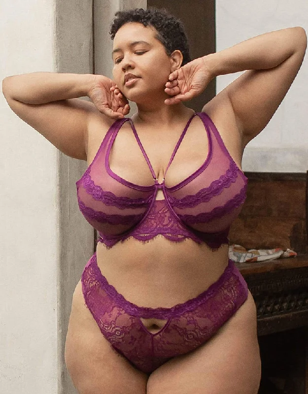 Gabi Fresh x Playful Promises Aria Lace Trim High Apex Bra Aubergine Purple