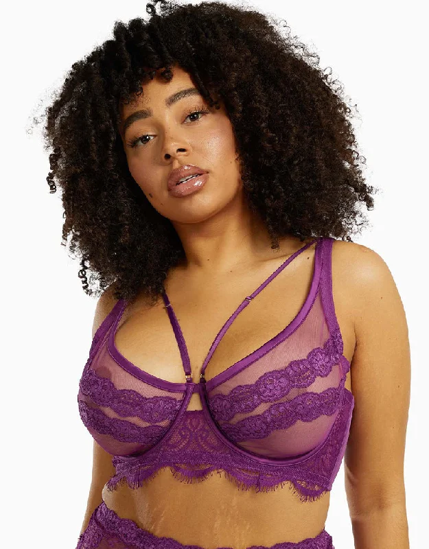 Gabi Fresh x Playful Promises Aria Lace Trim High Apex Bra Aubergine Purple