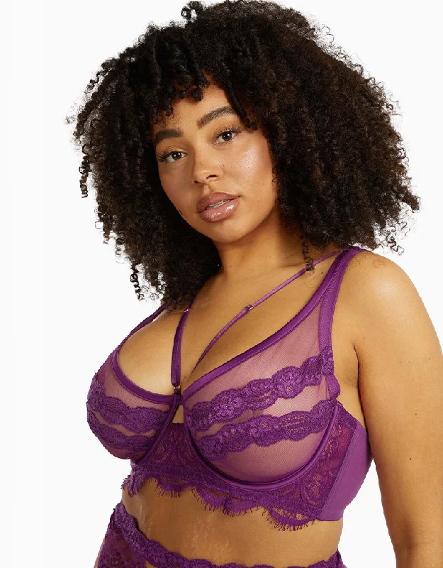 Gabi Fresh x Playful Promises Aria Lace Trim High Apex Bra Aubergine Purple