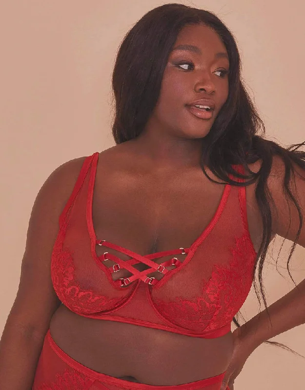 Gabi Fresh x Playful Promises Kylie Balconette Lace Up High Apex Bra Red