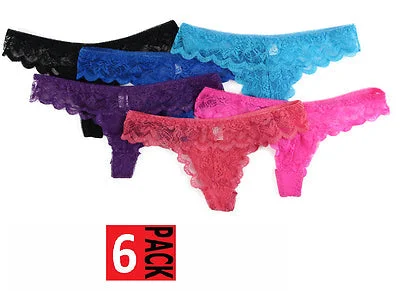 6 x Womens Lace Gstring Underwear Brief Cheeky Sexy Lingerie Panties Intimates