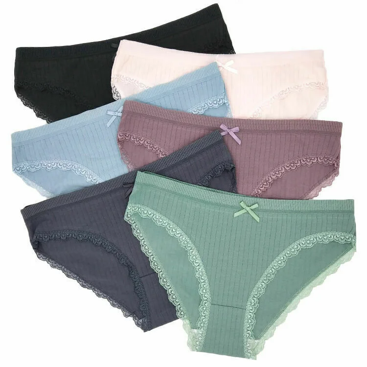 6 x Womens Ribbed Cotton Bikini Underwear Brief Sexy Panties Comfy