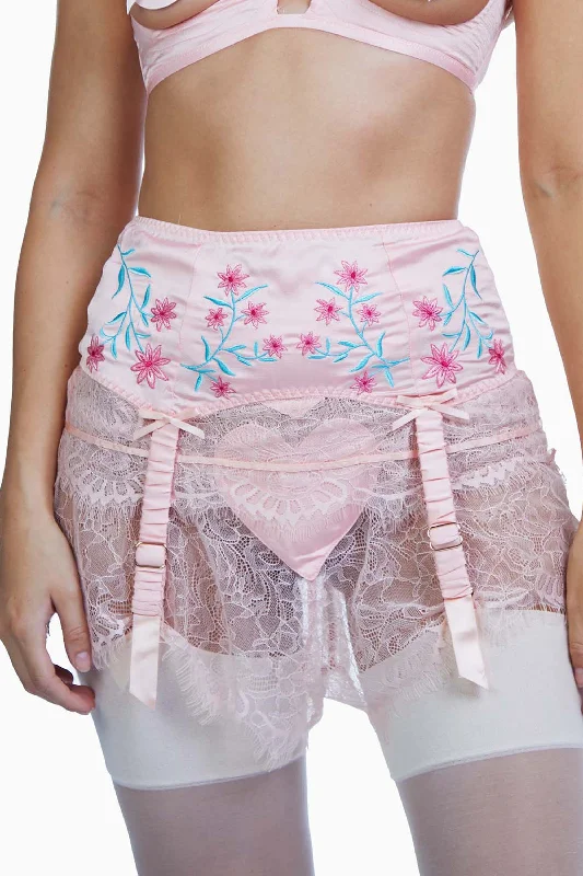 Doris Peach Embroidered Retro Suspender Belt