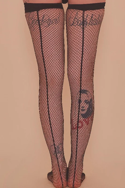 Bettie Page Fishnet Seamed Hold Ups Black AUS 8 - 22