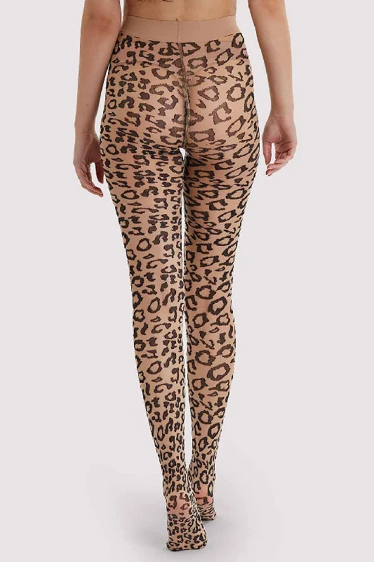 Bettie Page Leopard Knit Tights Light Nude/Black AUS 8 - 22