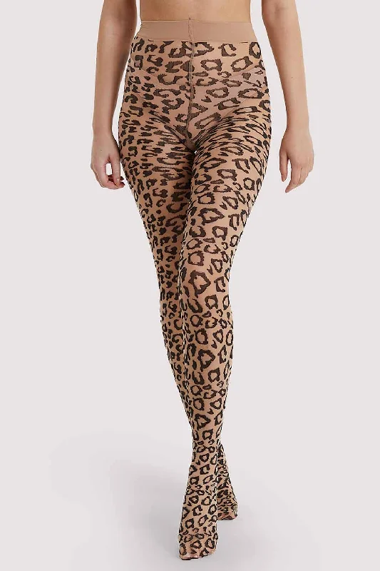 Bettie Page Leopard Knit Tights Light Nude/Black AUS 8 - 22