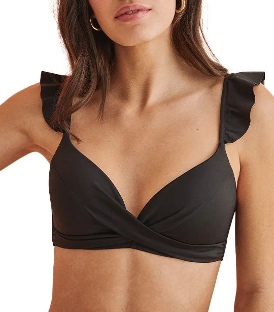 Flounced Push-Up Bikini Top Black