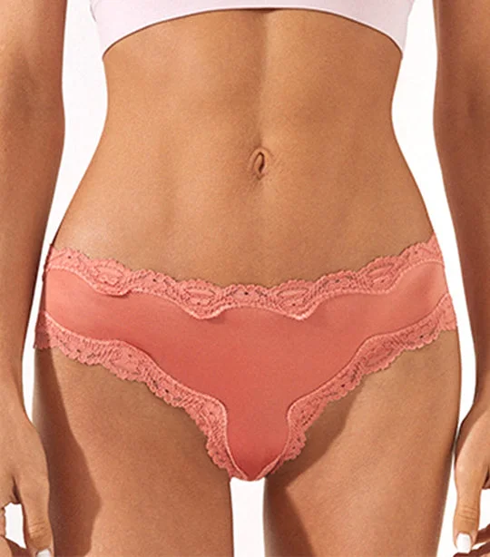 Lace and Microfiber Wide Side Brazilian Panty Orange