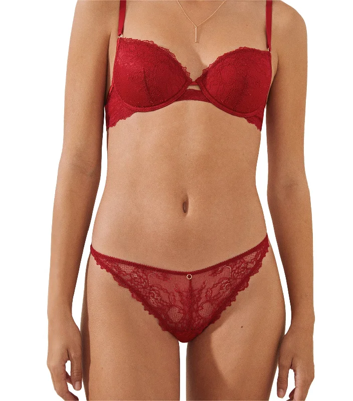 Lace and Plumetis Brazilian Panty Red