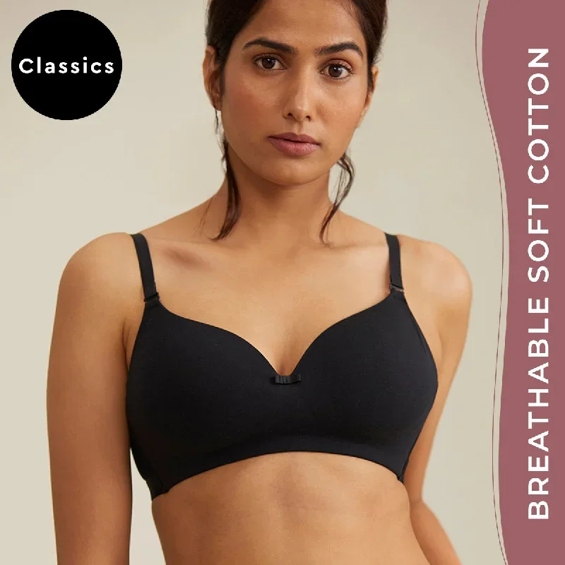 Breathe Cotton Padded wireless T-shirt bra 3/4th coverage - Black NYB002