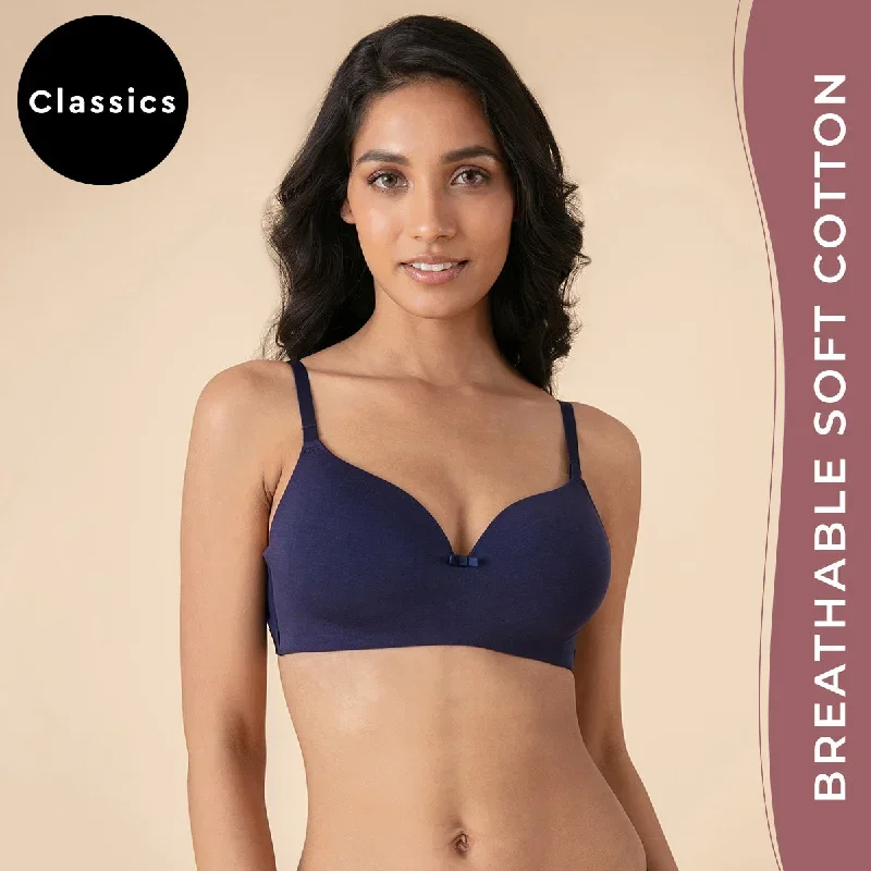 Breathe Cotton Padded wireless T-shirt bra 3/4th coverage - Navy  Blue NYB002