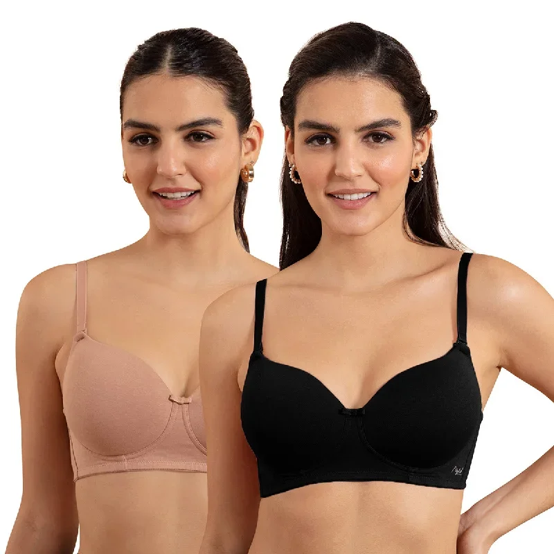 Breathe Cotton Padded wireless T-shirt Bra 3/4th coverage PO2 Black & Darkskin NYB198