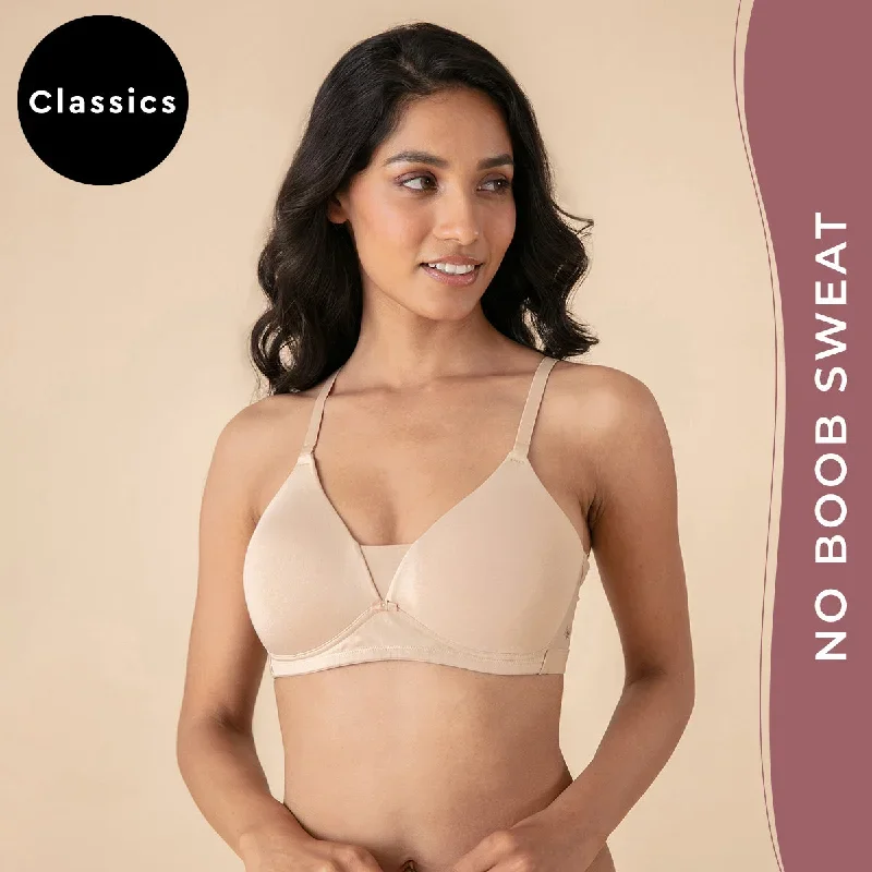 Breathe Cotton Padded wireless Triangle T-shirt bra 3/4th coverage - Beige NYB003