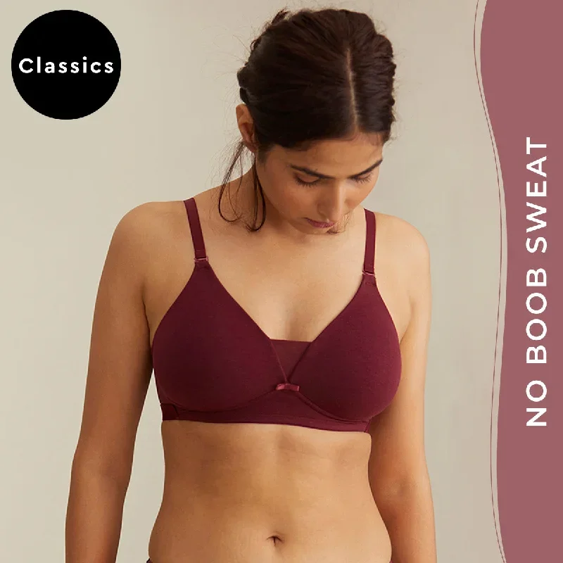 Breathe Cotton Padded wireless Triangle T-shirt bra 3/4th coverage - Maroon NYB003