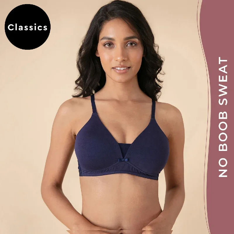 Breathe Cotton Padded wireless Triangle T-shirt bra 3/4th coverage - Navy NYB003