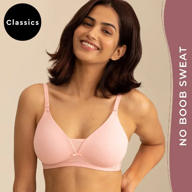 Breathe Cotton Padded wireless Triangle T-shirt bra 3/4th coverage - Pink NYB003